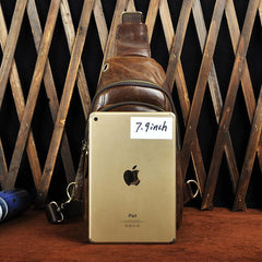 Fashion Black Leather Men's Sling Bag Chest Bag Brown One Shoulder Backpack For Men - imessengerbags