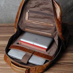 Genuine Leather Mens Cool Backpack Sling Bag Large Black Travel Bag Hiking Bag for men - imessengerbags