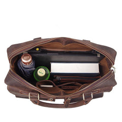Vintage Brown Leather Men's 15'' Computer Briefcase Handbag Professional Briefcase For Men - imessengerbags