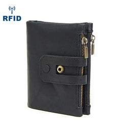RFID Brown Leather Men's Double Zipper Small Wallet Black billfold Wallet For Men