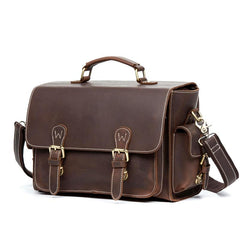 Brown Leather 13 inches SLR Camera Side Bag Messenger Bags HandBag for Men