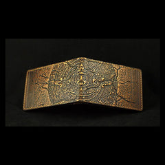 Handmade Leather Tooled Xiuhpohualli Calendar License Wallet Mens Card billfold Wallet Cool Leather Wallet Slim Wallet for Men - imessengerbags
