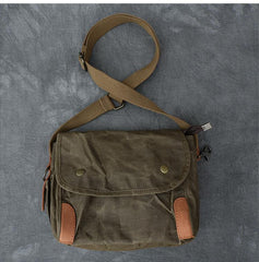 Canvas Leather Mens Womens Dark Gray Vintage Side Bag Khaki Messenger Bag Small Shoulder Bag For Men - imessengerbags