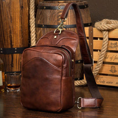 Casual Brown Leather Mens Sling Pack Sling Bags Chest Bags Brown One Shoulder Backpack for Men - imessengerbags
