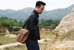 Handmade Leather Mens Cool Shoulder Bag Messenger Bag Chest Bag Bike Bag Cycling Bag for men - imessengerbags