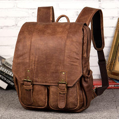 Brown Fashion Mens Leather 15-inch Computer Backpacks Cool Travel Backpacks College Backpack for men
