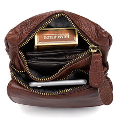 Brown Cool Leather Mens Belt Pouch Bag Mini Messenger Bag Side Bag Waist Bag for Men