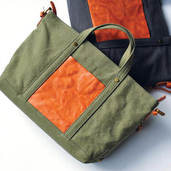 Green Canvas Leather Mens Womens Tote Shoulder Bags Messenger Bag Gray Tote Handbag For Men and Women - imessengerbags