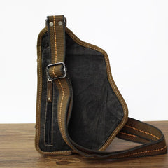 Canvas Black Mens Sling Bag Green Chest Bag One Shoulder Backpack For Men - imessengerbags
