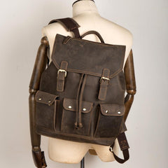Fashion Coffee Mens Leather 15-inch Computer Backpack Travel Backpacks School Backpacks for men - imessengerbags