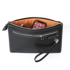 Cool Handmade Leather Mens Wristlet Bag Clutch Zipper Clutch for Men