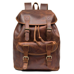 Casual Brown Leather Mens 15 inches Laptop Backpack Travel Backpack Brown School Backpack for Men - imessengerbags