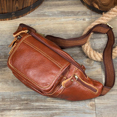 Vintage Black Leather Mens Fanny Pack Waist Bags Coffee Hip Pack Belt Bag Brown Bumbag for Men