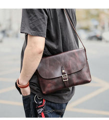 Black Leather Mens Casual Small Postman Bag Courier Bags Coffee Messenger Bag For Men - imessengerbags