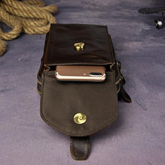 Fashion Leather Men's Belt Pouch Cell Phone Holsters Brown Mini Side Bag For Men - imessengerbags