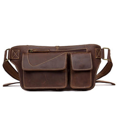 Vintage Brown Leather Fanny Pack Mens Waist Bags Hip Pack Belt Bags Bumbags for Men