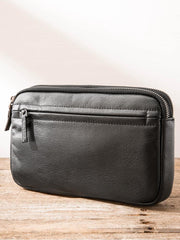 Black Leather Mens Long Zipper Clutch Wallet Wristlet Bag Long Wallet Phone Clutch Wallet for Men - imessengerbags