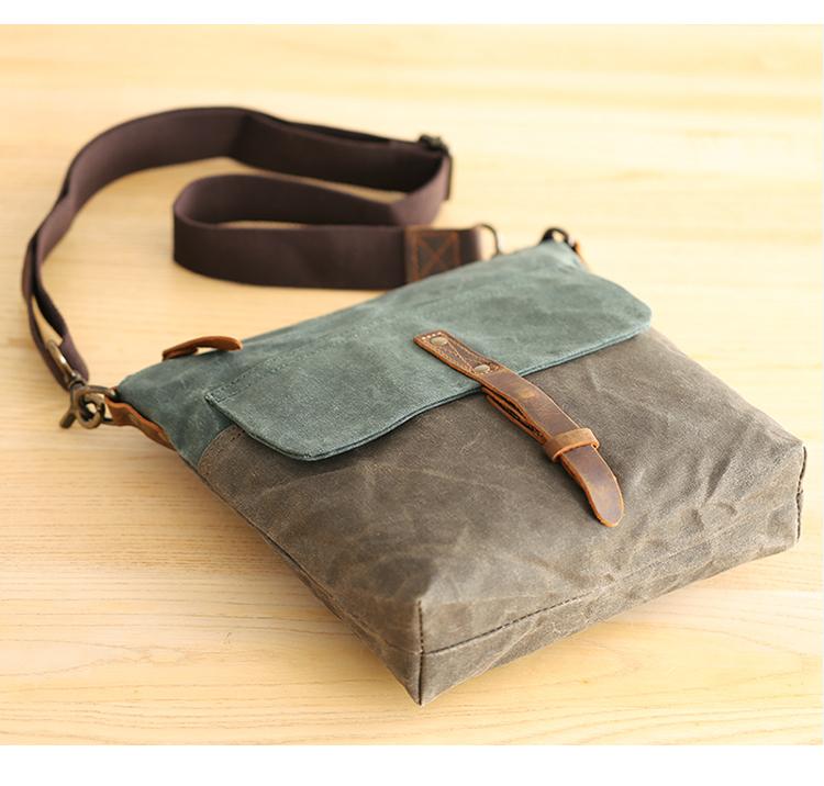 Cool Canvas Leather Mens Small Green Messenger Bag Vertical Side Bag S –  imessengerbags