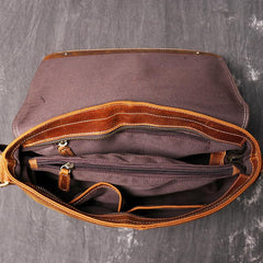 Brown Leather Mens 12 inches Large Laptop Side Bag Courier Bag Messenger Bag Postman Bag For Men