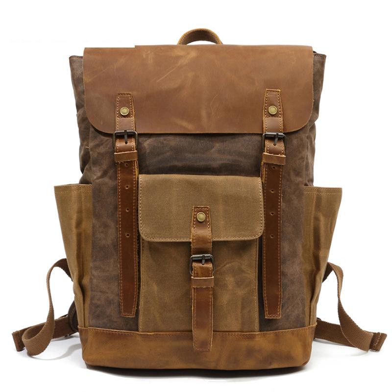 Cool Waxed Canvas Mens Womens Waterproof Large Travel Backpack 15'' Computer Hiking Backpack for Men - imessengerbags