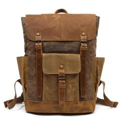 Cool Waxed Canvas Mens Womens Waterproof Large Travel Backpack 15'' Computer Hiking Backpack for Men - imessengerbags