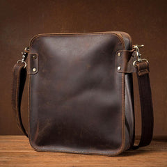 Vintage Dark Brown Cool Leather 12 inches Vertical Courier Bag Messenger Bags for Men - imessengerbags