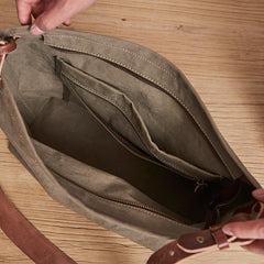 Cool Canvas Leather Mens Side Bag 14 inches Green Canvas Courier Bags Canvas Messenger Bag for Men - imessengerbags