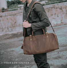 Black Leather Mens Casual Large Travel Bags Shoulder Weekender Bags Brown Duffle Bag For Men - imessengerbags