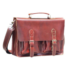 Vintage Dark Brown Mens Leather Briefcase Work Handbag Dark Coffee 14'' Computer Briefcase For Men - imessengerbags