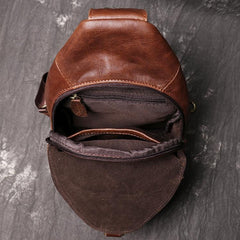 Brown Leather Backpack Men's Sling Bag Chest Bag Brown One shoulder Backpack Sling Pack For Men