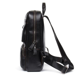 Cool Black Mens Leather 14 inches Computer Backpack College Backpacks School Backpack for men - imessengerbags