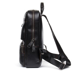 Cool Black Mens Leather 14 inches Computer Backpack College Backpacks School Backpack for men