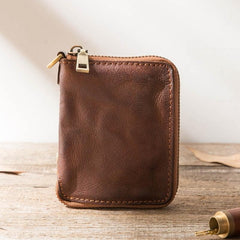 Black Leather Mens Small Card Wallet Front Pocket Wallet Brown Zipper Coin billfold Wallet For Men - imessengerbags