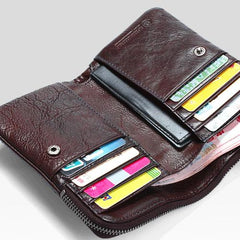 Handmade Mens Cool billfold Leather Wallet Men Small Zipper Wallets Bifold for Men - imessengerbags