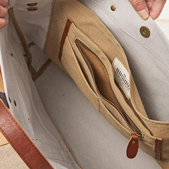 Mens Leather Canvas Large Handbag Canvas Tote Bag Canvas Briefcase for Men