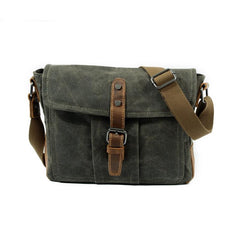 Cool Waxed Canvas Leather Mens Casual Green Gray Motorcycle Side Bag Messenger Bag Backpack For Men - imessengerbags