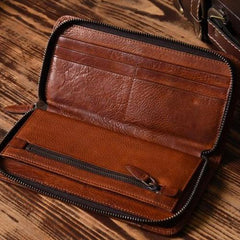 Handmade Leather Mens Cool Long Leather Wallet Zipper Phone Clutch Wallet for Men - imessengerbags