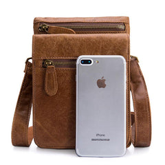 Cool Brown Leather Mens Small Shoulder Bag Belt Pouch Belt Bag For Men - imessengerbags