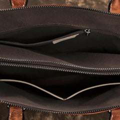 Brown Leather Men 14 inches Vintage Briefcase Handbag Blue Laptop Handbag Messenger Bag For Men - imessengerbags