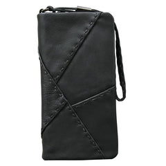 Black Leather Mens Women's Business Clutch Bag Long Wallet For Men - imessengerbags