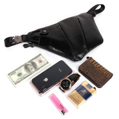 Cool Leather Brown Men's Sling Bag Chest Bag Black Crossbody Backpack For Men - imessengerbags