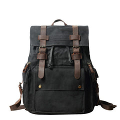 Cool Waxed Canvas Retro Mens Black Large 15‘’ Travel Backpack Computer Backpack Hiking Backpack for Men - imessengerbags