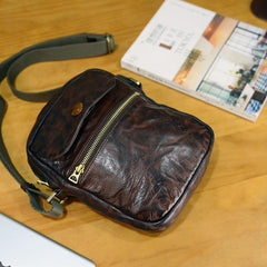 Cool Black Leather Men Small Vertical Messenger Bags Brown Side Bag Courier Bag For Men - imessengerbags