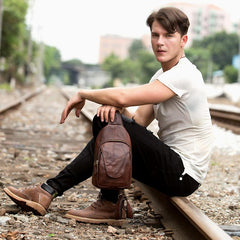 Casual Leather Brown Mens Sling Pack Sling Bags Chest Bag One Shoulder Backpack for Men - imessengerbags