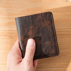 Dark Brown Leather Mens Small Wallets Bifold Vintage billfold Wallet Front Pocket Wallet for Men - imessengerbags
