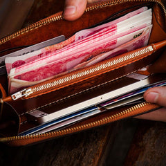 Handmade Leather Mens Chain Biker Wallet Cool Leather Wallet Long Clutch Wallets for Men - imessengerbags