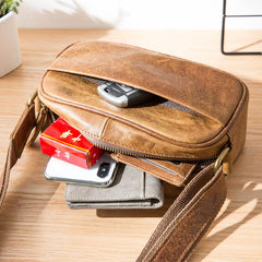 Camel Leather Mens Mini Phone Bag Courier Bag Small Messenger Bags Postman Bag for Men - imessengerbags