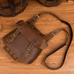 Dark Brown Leather 8 inches Mens Small Saddle Messenger Bags Shoulder Bags for Men