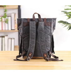 Waxed Canvas Leather Mens 16‘’ Army Green Backpack Travel Backpack Gray Hiking Backpack for Men - imessengerbags