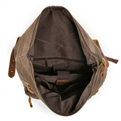 Green Waxed Canvas Leather Mens Cool Backpack Canvas Travel Backpack Canvas School Backpack for Men